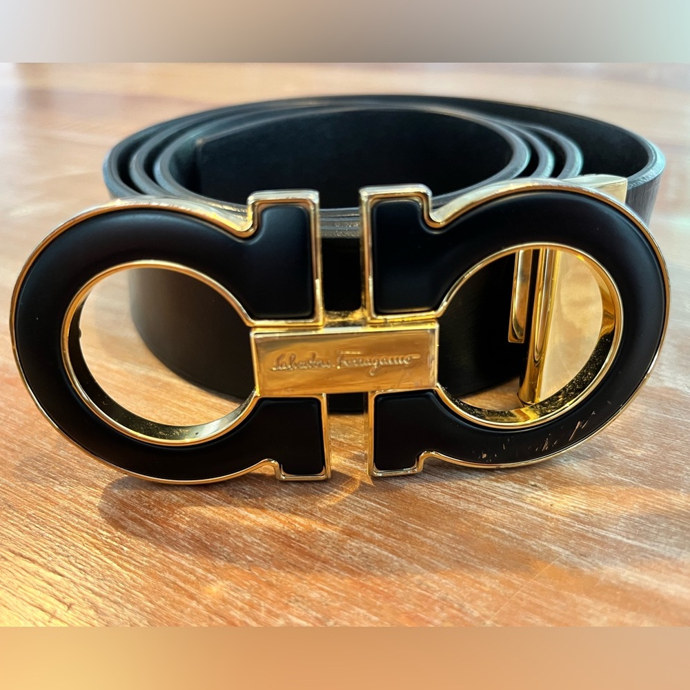 Salvatore Ferragamo belt, black & gold